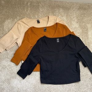 Shein 3 pack long sleeve crop tops